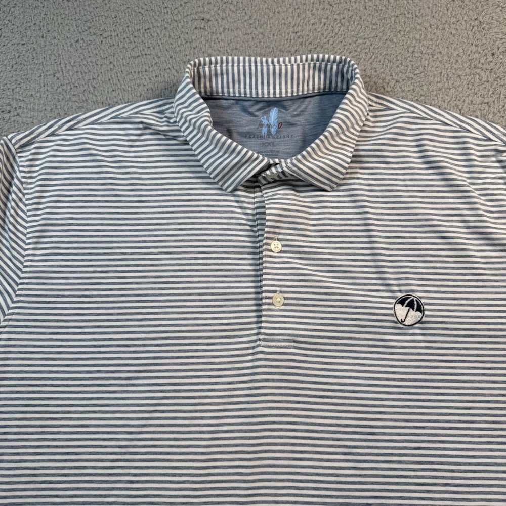 Johnnie-O Featherweight Men XXL Blue White Striped Performance Golf Polo Shirt - Picture 2 of 8